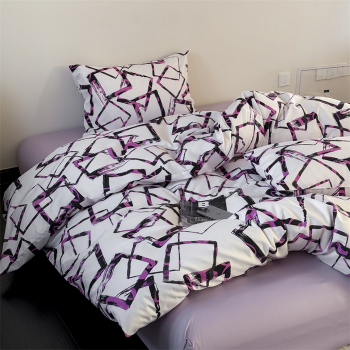 91家纺网 家纺一手货源 找家纺 窝米 2025新款全棉新品13370四件套 简约休闲风系列（悦溪、几何乐园） 几何乐园紫