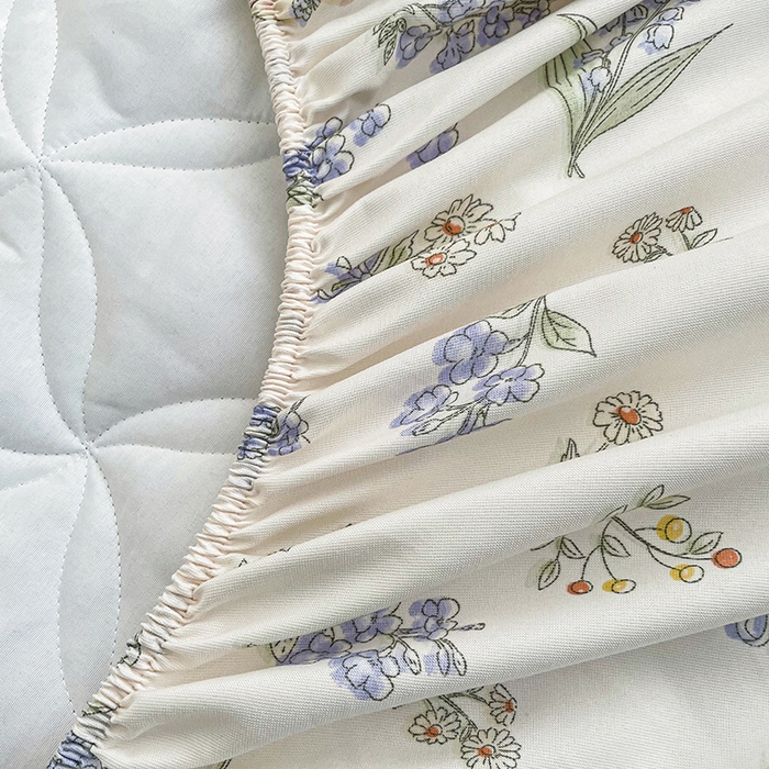 91家纺网 家纺一手货源 找家纺 豪选家纺 2025春夏四季新款新品有氧双层纱印花夹棉床笠床护罩床垫保护套 兔影醉花涧