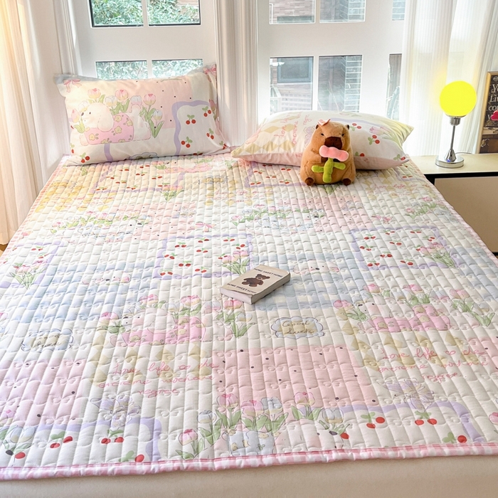 91家纺网 家纺一手货源 找家纺 Sweet dreams甜梦 2025新款全棉卡通小清新棉垫子床垫旅行垫 郁金香小狗