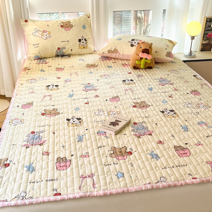 91家纺网 家纺一手货源 找家纺 Sweet dreams甜梦 2025新款全棉卡通小清新棉垫子床垫旅行垫 动物派对