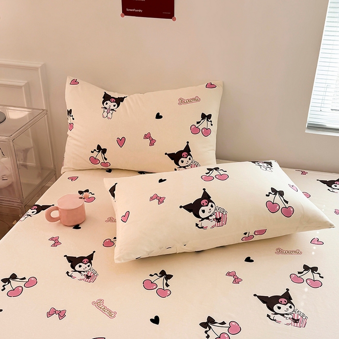 91家纺网 家纺一手货源 找家纺 木堇家居 2025新款全棉三丽鸥床单枕套单品系列（含防伪码） 全棉床单--樱桃库洛米