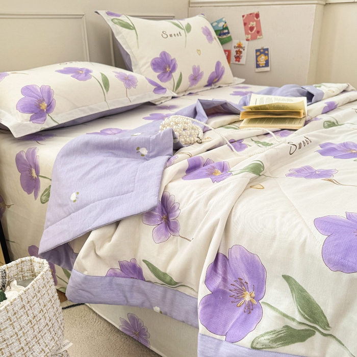 91家纺网 家纺一手货源 找家纺 棉造家居 2025新款春夏全棉纯棉印花夏被夏凉被空调被 甜美花韵