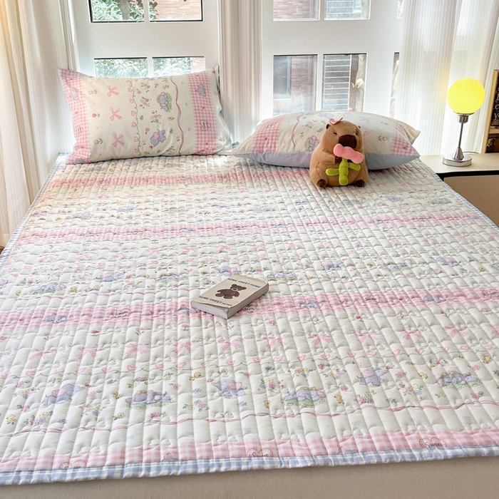 91家纺网 家纺一手货源 找家纺 Sweet dreams甜梦 2025新款全棉卡通小清新棉垫子床垫旅行垫 花花小象