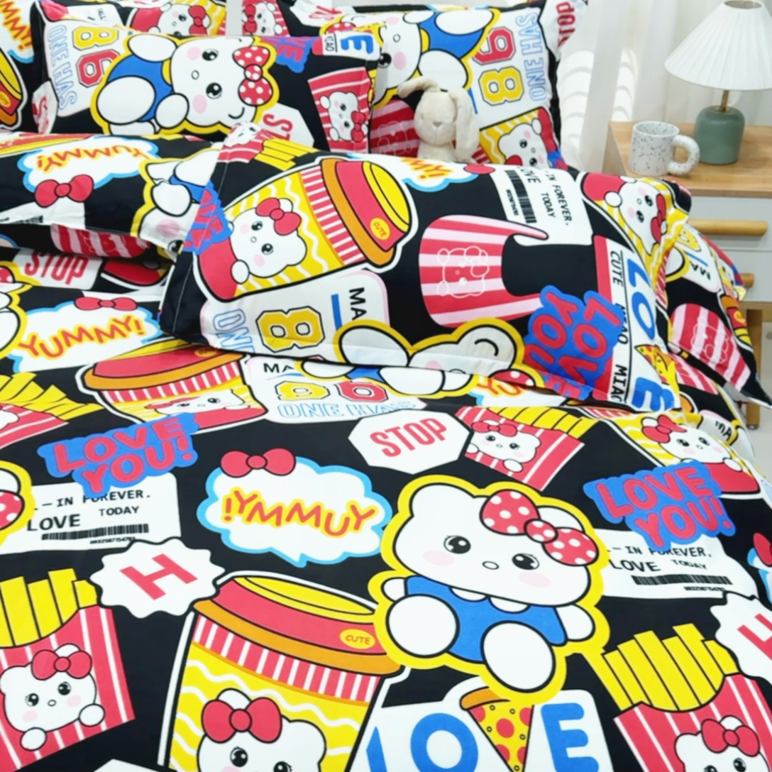 91家纺网 家纺一手货源 找家纺 乐居坊  2025新款柔软亲肤印花四件套大床图 潮流凯蒂