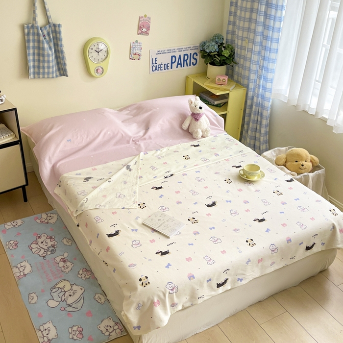 91家纺网 家纺一手货源 找家纺 Sweet dreams甜梦 2025新款全棉小清新卡通一体式旅行酒店睡袋 蝴蝶结狗狗