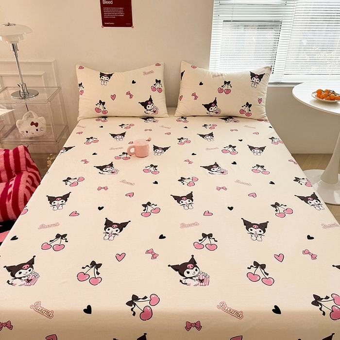 91家纺网 家纺一手货源 找家纺 木堇家居 2025新款全棉三丽鸥床单枕套单品系列（含防伪码） 全棉床单--樱桃库洛米