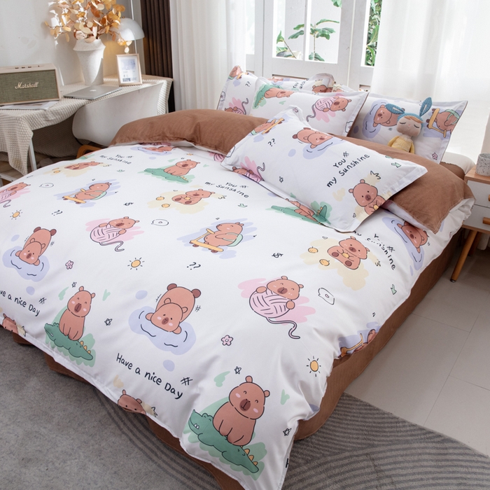 91家纺网 家纺一手货源 找家纺 乐居坊  2025新款柔软亲肤印花四件套大床图 卡皮巴拉