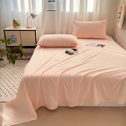 罗亿家纺 2025新款云感提花双层纱单床单 浅粉床单