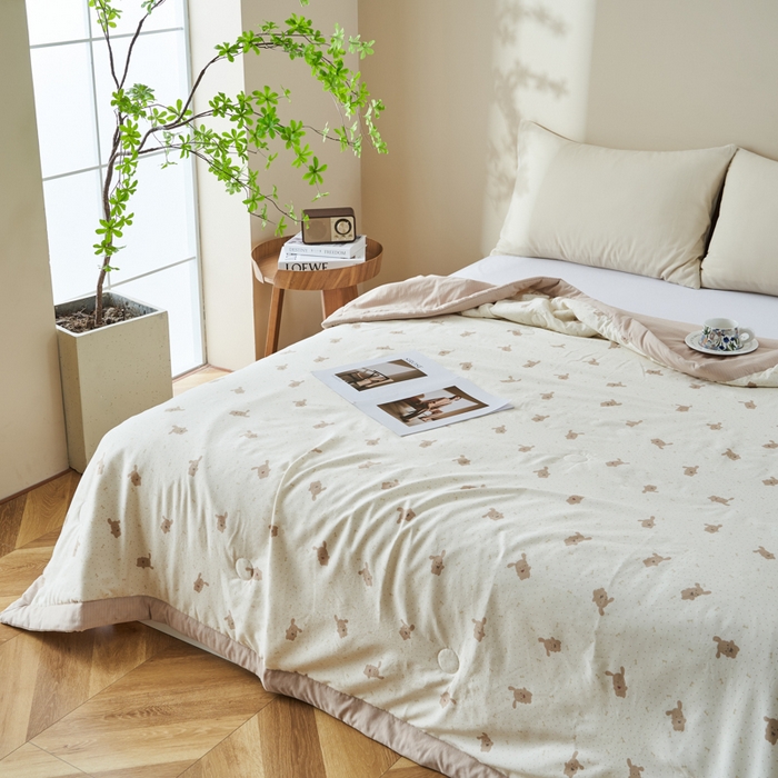 91家纺网 家纺一手货源 找家纺 森林人 2025新款A类针织棉大豆夏凉被 萌兔咖