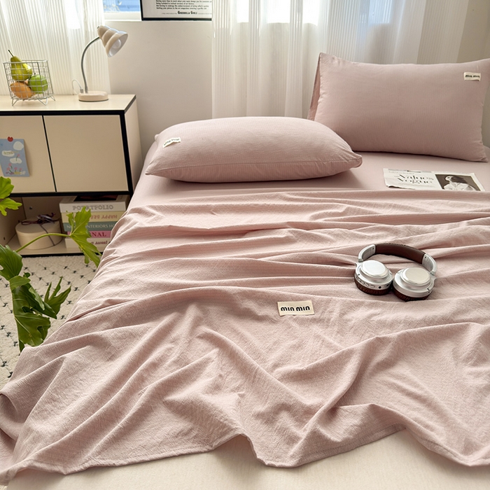 91家纺网 家纺一手货源 找家纺 罗亿家纺 2025新款云感提花双层纱单床单 浅豆沙床单