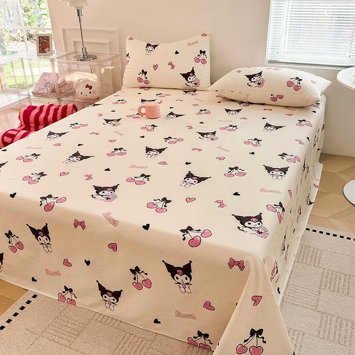 91家纺网 家纺一手货源 找家纺 木堇家居 2025新款全棉三丽鸥床单枕套单品系列（含防伪码） 全棉床单--樱桃库洛米