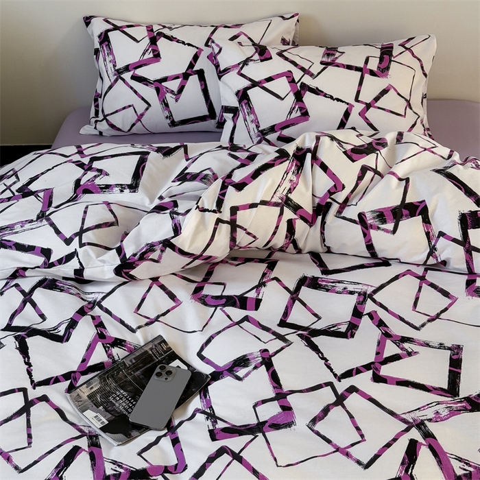 91家纺网 家纺一手货源 找家纺 窝米 2025新款全棉新品13370四件套 简约休闲风系列（悦溪、几何乐园） 几何乐园紫