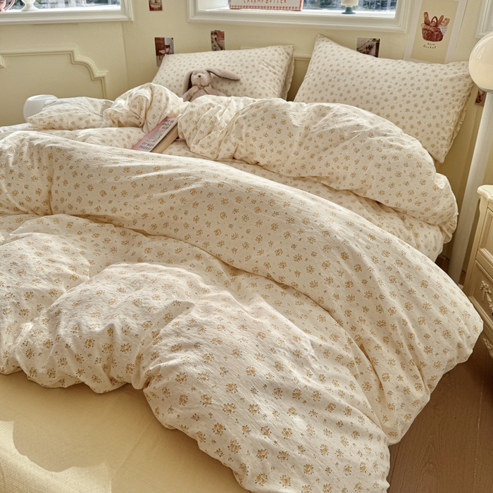 91家纺网 家纺一手货源 找家纺 罗亿家纺 2025新款云感提花双层纱裸睡四件套 橘子海