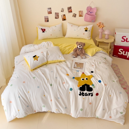 91家纺网 家纺一手货源 找家纺 （总）艺玲家纺 2025新款水洗云朵棉毛巾绣印花加绣花系列四件套