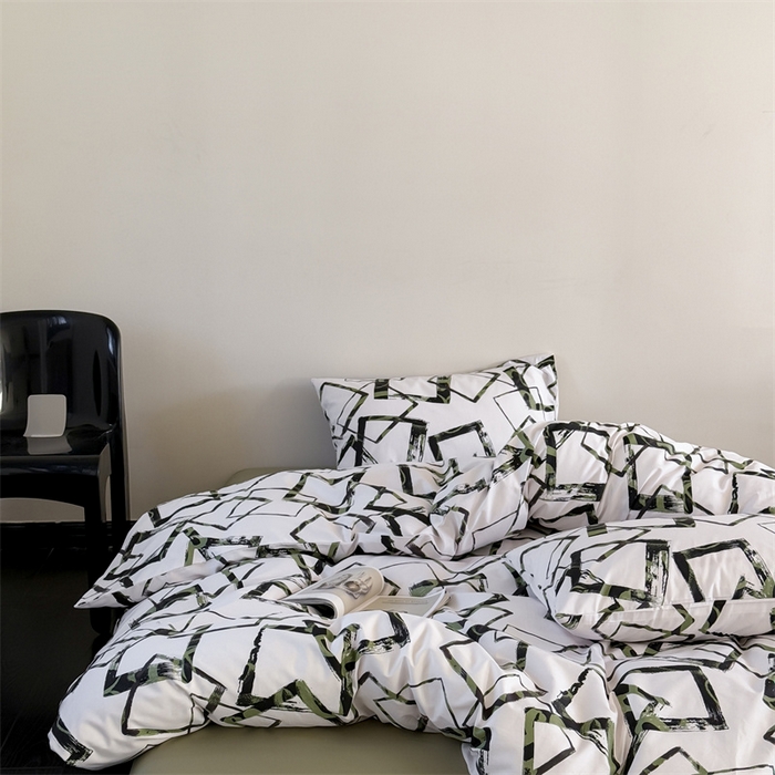 91家纺网 家纺一手货源 找家纺 窝米 2025新款全棉新品13370四件套 简约休闲风系列（悦溪、几何乐园） 几何乐园绿