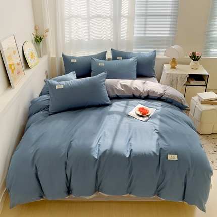 眠博士 2025新款全棉40支纯色系列单被套 全棉拼色-宝蓝+银灰
