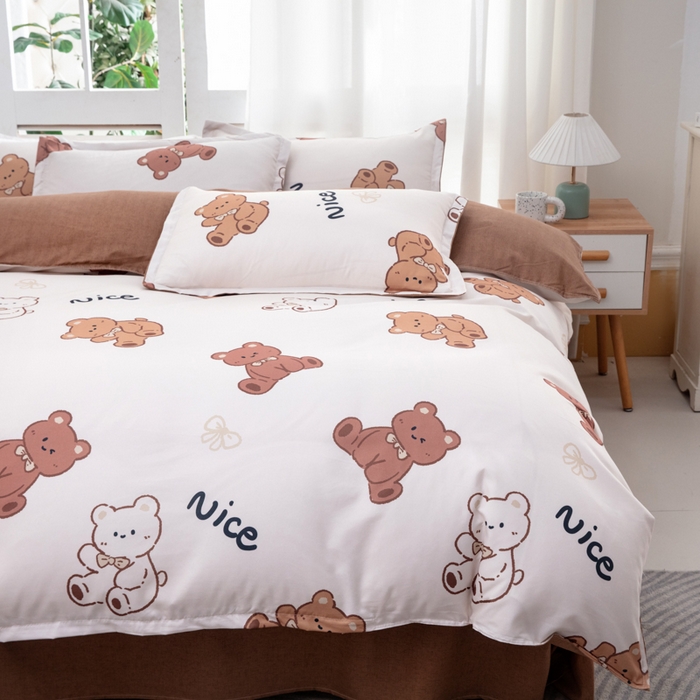 91家纺网 家纺一手货源 找家纺 乐居坊  2025新款柔软亲肤印花四件套大床图 Nice小熊