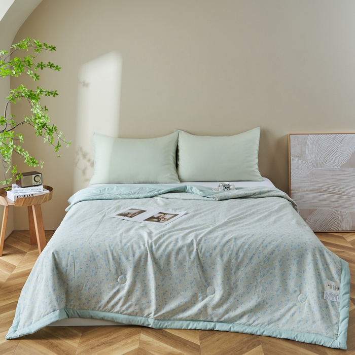 91家纺网 家纺一手货源 找家纺 森林人 2025新款A类针织棉大豆夏凉被 绿野