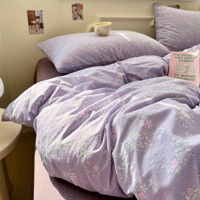 91家纺网 家纺一手货源 找家纺 罗亿家纺 2025新款云感提花双层纱裸睡四件套 恋如青柠香