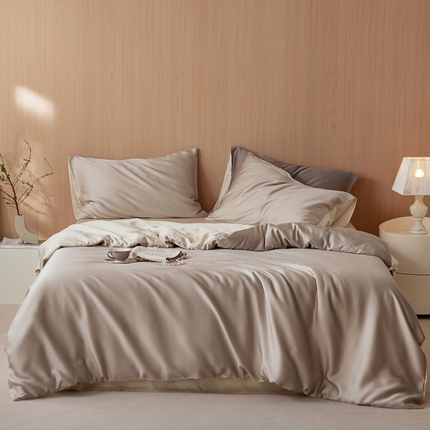 简纯主义 2025新款60兰精天丝拼色纯色四件套 浅咖