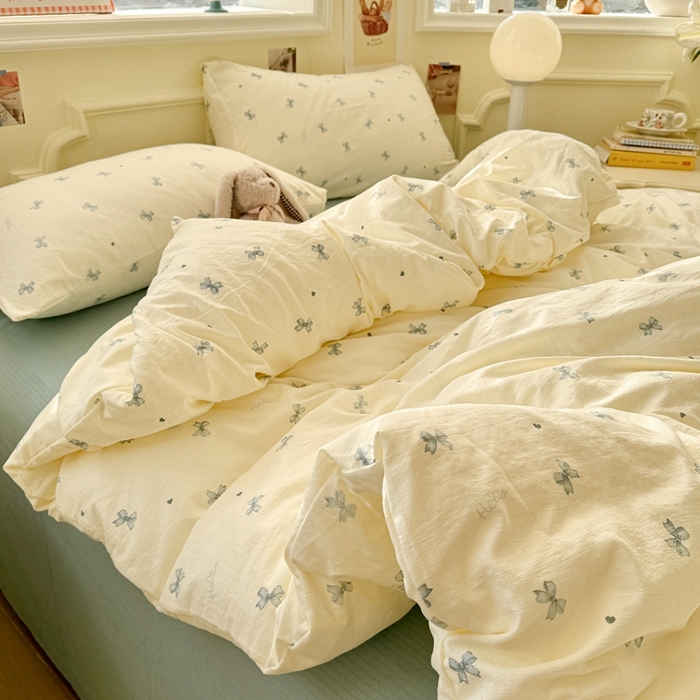 91家纺网 家纺一手货源 找家纺 罗亿家纺 2025新款云感提花双层纱裸睡四件套 相思 蓝