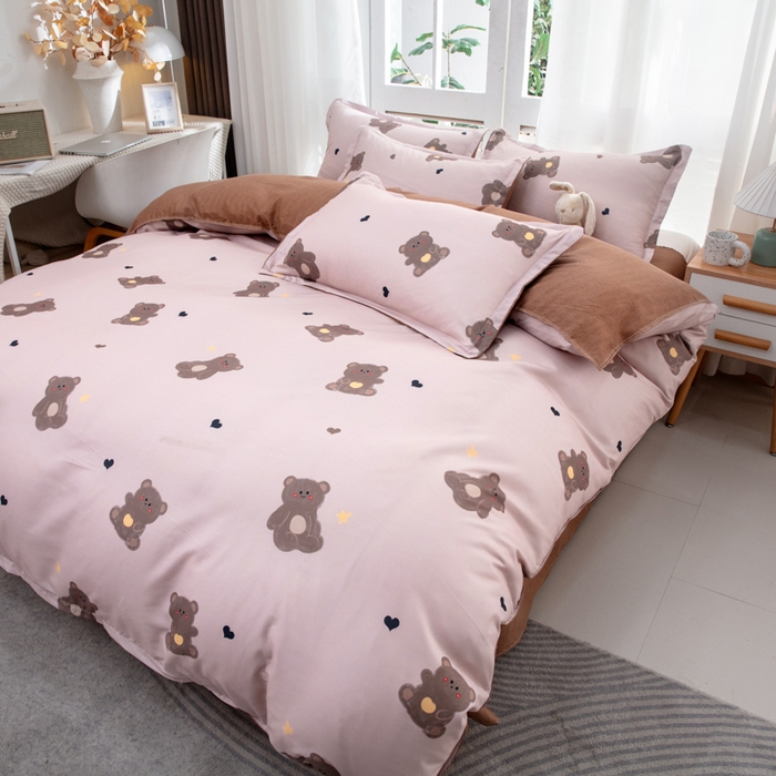 91家纺网 家纺一手货源 找家纺 乐居坊  2025新款柔软亲肤印花四件套大床图 小熊咖