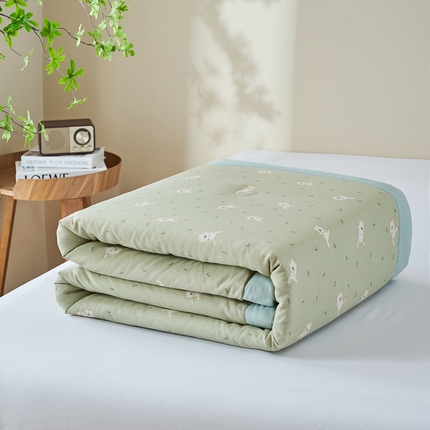 森林人 2025新款A类针织棉大豆夏凉被 萌兔绿