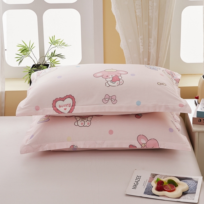 91家纺网 家纺一手货源 找家纺  翎盈家纺   2025新款ins风小清新纯棉印花枕套 可乐贝儿