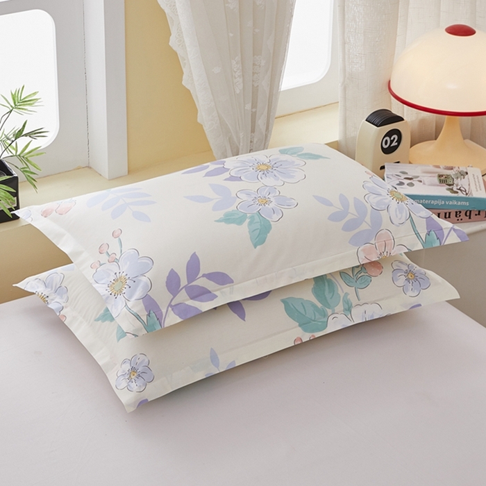 91家纺网 家纺一手货源 找家纺  翎盈家纺   2025新款ins风小清新纯棉印花枕套 花漾星辰