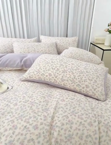 91家纺网 家纺一手货源 找家纺 雅慕家居   2025新款针织棉双层纱四件套 花海