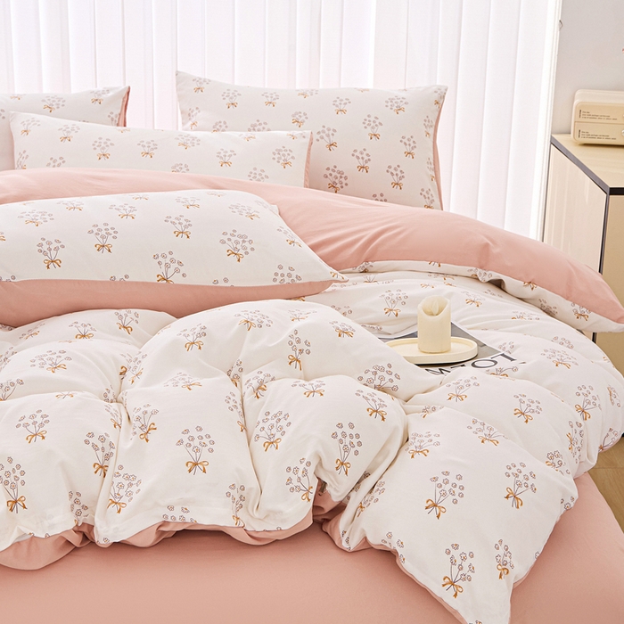 91家纺网 家纺一手货源 找家纺 雅慕家居   2025新款针织棉双层纱四件套 蒲公英