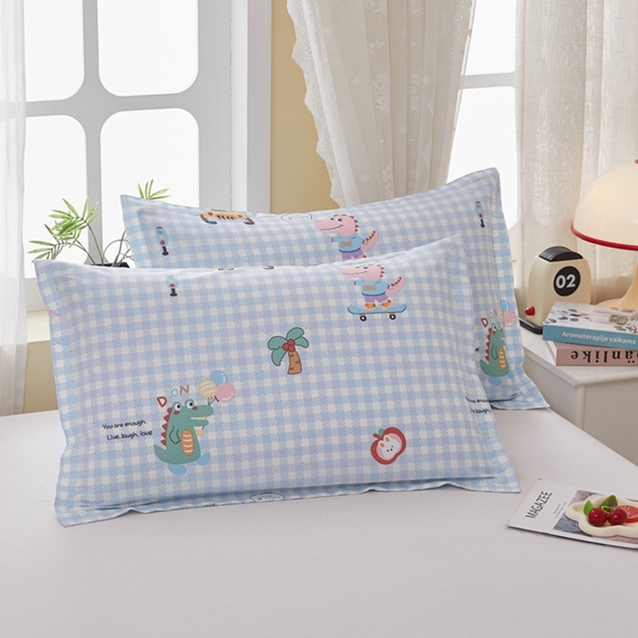 91家纺网 家纺一手货源 找家纺  翎盈家纺   2025新款ins风小清新纯棉印花枕套 大眼恐龙-蓝