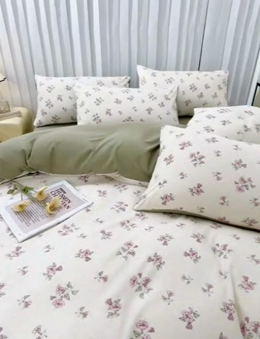 91家纺网 家纺一手货源 找家纺 雅慕家居   2025新款针织棉双层纱四件套 甜蜜蜜