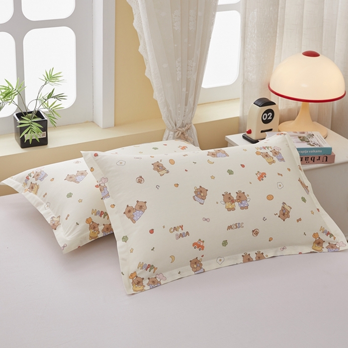 91家纺网 家纺一手货源 找家纺  翎盈家纺   2025新款ins风小清新纯棉印花枕套 音乐卡皮