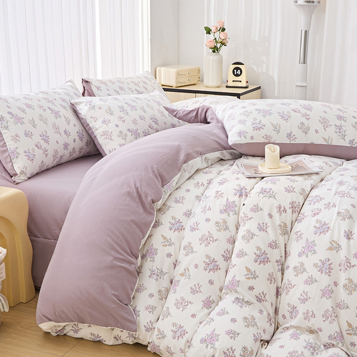 91家纺网 家纺一手货源 找家纺 雅慕家居   2025新款针织棉双层纱四件套 莫奈花园