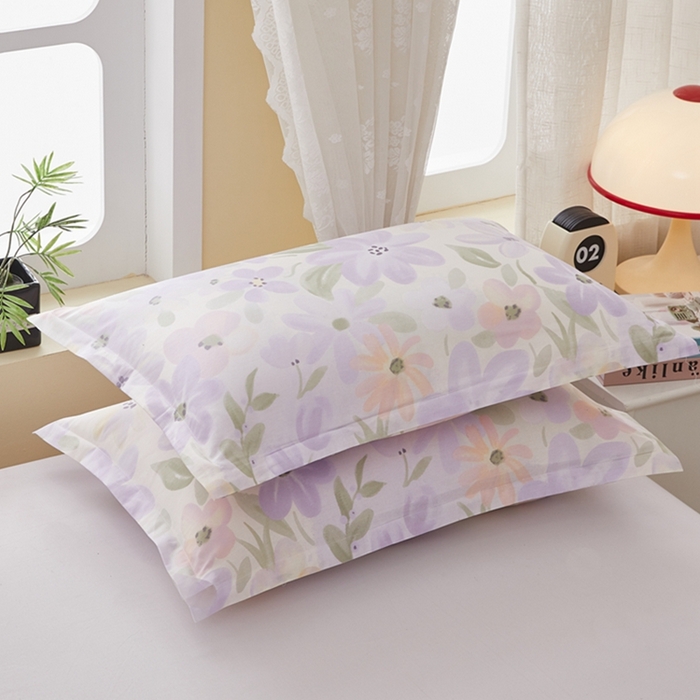 91家纺网 家纺一手货源 找家纺  翎盈家纺   2025新款ins风小清新纯棉印花枕套 微雨山茶