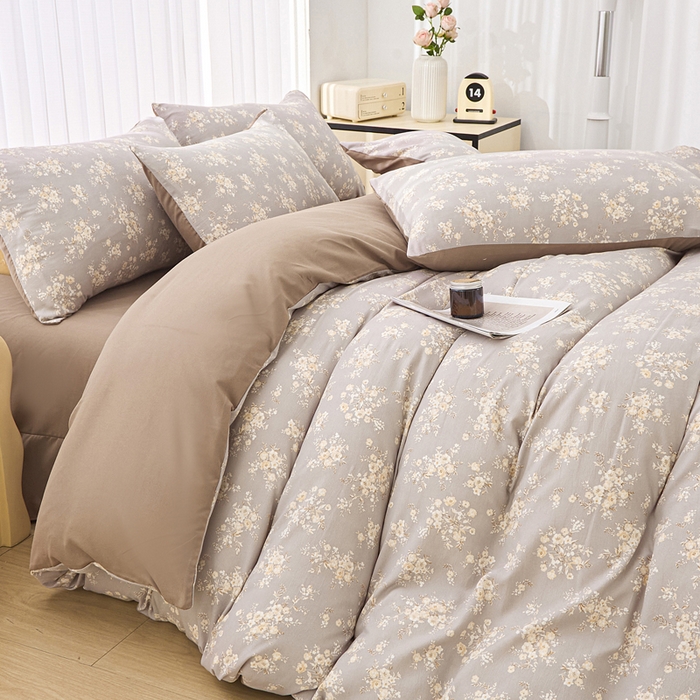 91家纺网 家纺一手货源 找家纺 雅慕家居   2025新款针织棉双层纱四件套 海棠