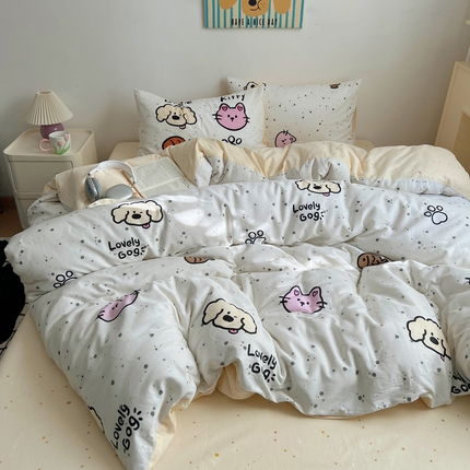 91家纺网 家纺一手货源 找家纺 桃喜 2025春夏新款全棉卡通混搭13070系列四件套 动物乐园