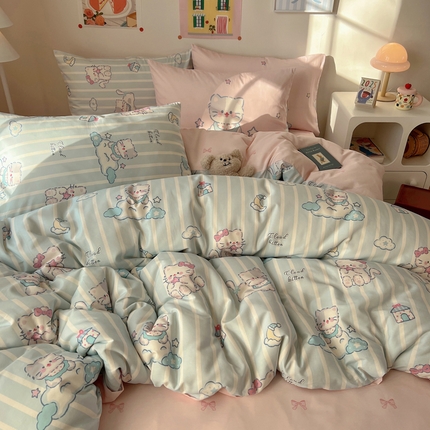 桃喜 2025春夏新款全棉卡通混搭13070系列四件套 喵咕酱
