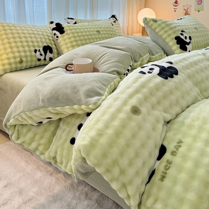 91家纺网 家纺一手货源 找家纺 买家秀 不断货）A类母婴级兔兔绒被套大泡泡牛奶绒被套四件套珊瑚绒被套雪花绒被套兔兔绒牛奶绒被套三件套 被套毯-萌宝