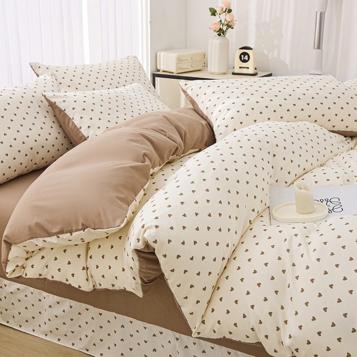 91家纺网 家纺一手货源 找家纺 雅慕家居   2025新款针织棉双层纱四件套 多点爱心