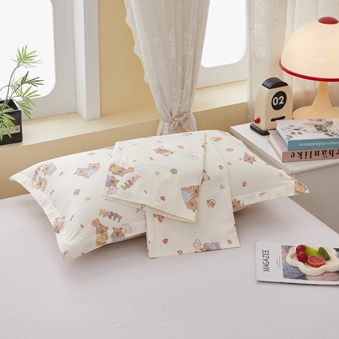 91家纺网 家纺一手货源 找家纺  翎盈家纺   2025新款ins风小清新纯棉印花枕套 音乐卡皮