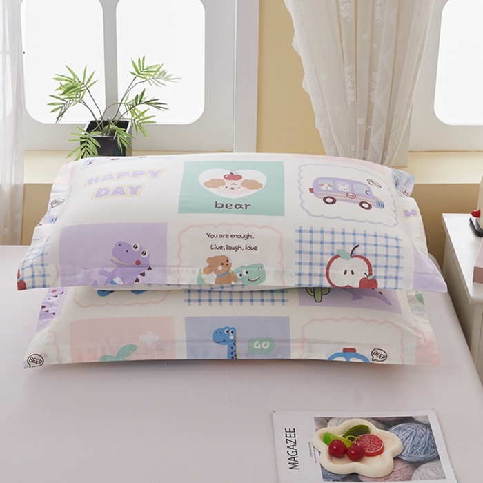 91家纺网 家纺一手货源 找家纺  翎盈家纺   2025新款ins风小清新纯棉印花枕套 快乐旅行