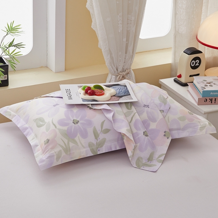 91家纺网 家纺一手货源 找家纺  翎盈家纺   2025新款ins风小清新纯棉印花枕套 微雨山茶