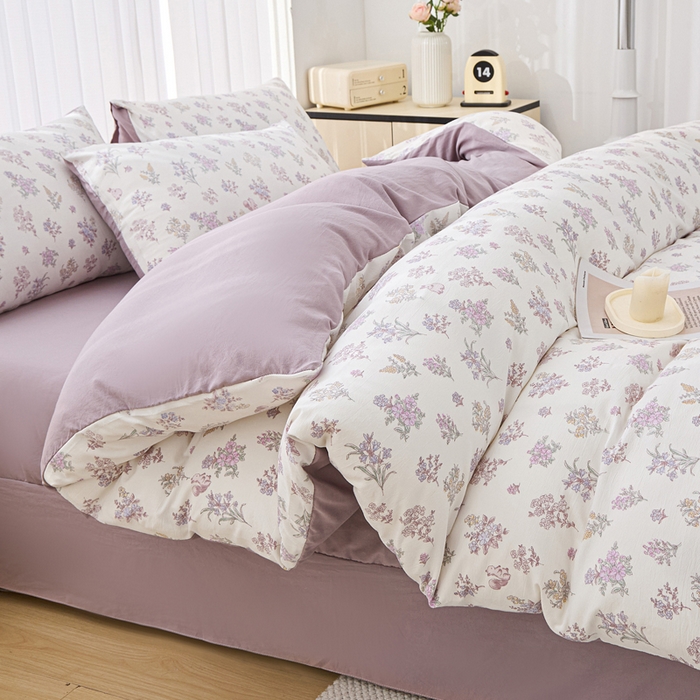 91家纺网 家纺一手货源 找家纺 雅慕家居   2025新款针织棉双层纱四件套 莫奈花园