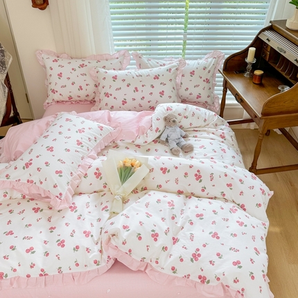 91家纺网 家纺一手货源 找家纺 （买家秀爆款不断货）A类母婴级卡通花卉儿童纯棉全棉床单纯棉全棉床笠全棉纯棉床单全棉纯棉印花花边四件套 黛西花边款