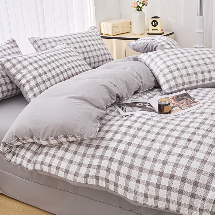 91家纺网 家纺一手货源 找家纺 雅慕家居   2025新款针织棉双层纱四件套 格子