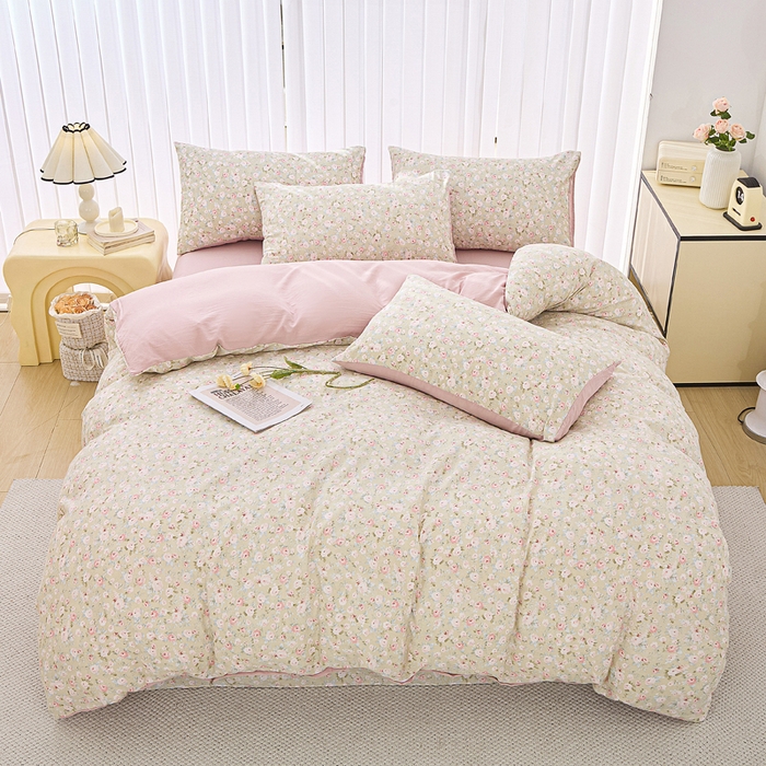 91家纺网 家纺一手货源 找家纺 雅慕家居   2025新款针织棉双层纱四件套 晚安生活