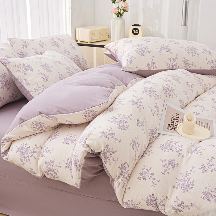 91家纺网 家纺一手货源 找家纺 雅慕家居   2025新款针织棉双层纱四件套 暗香