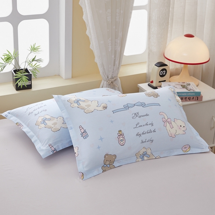 91家纺网 家纺一手货源 找家纺  翎盈家纺   2025新款ins风小清新纯棉印花枕套 奶油阿布-蓝